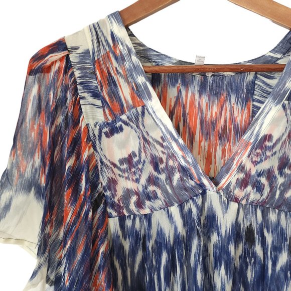 Joie red blue white 100% silk sheer tunic top - Picture 2 of 8